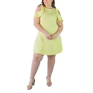 24seven Comfort Apparel Women Yellow Ruffle A-line Knee Length Dress Plus Sz 1x